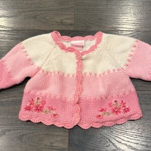 Nanette Pink and White Knitted Baby Cardigan size 3/6 months 9:3 100% cotton